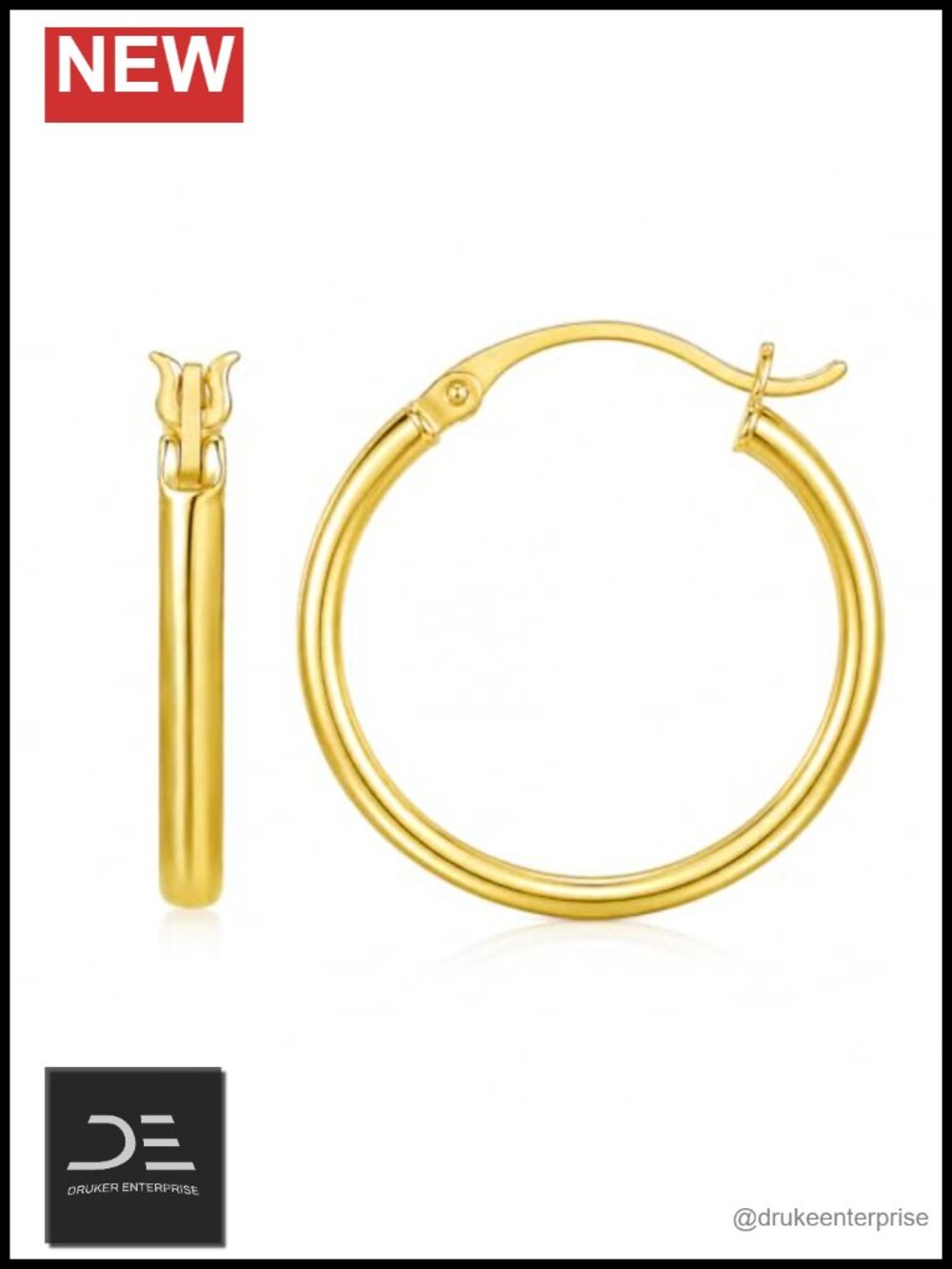 14K Yellow Gold Hoop Earrings for Women, Lightweight, Secure Click-Top, Sizes